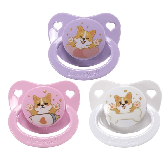 CutiePlusU Adult Sized Pacifier Big Shield Dummy Printed Soother BPA Free Cute Corgi 3-Pack