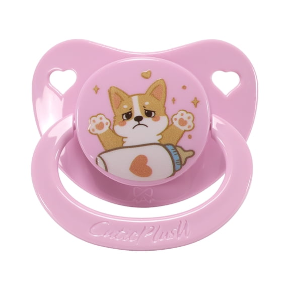 CutiePlusU Adult Sized Pacifier Big Shield Dummy Printed Soother BPA Free Cute Corgi Pink