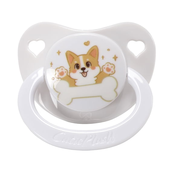 CutiePlusU Adult Sized Pacifier Big Shield Dummy Printed Soother BPA Free Cute Corgi White