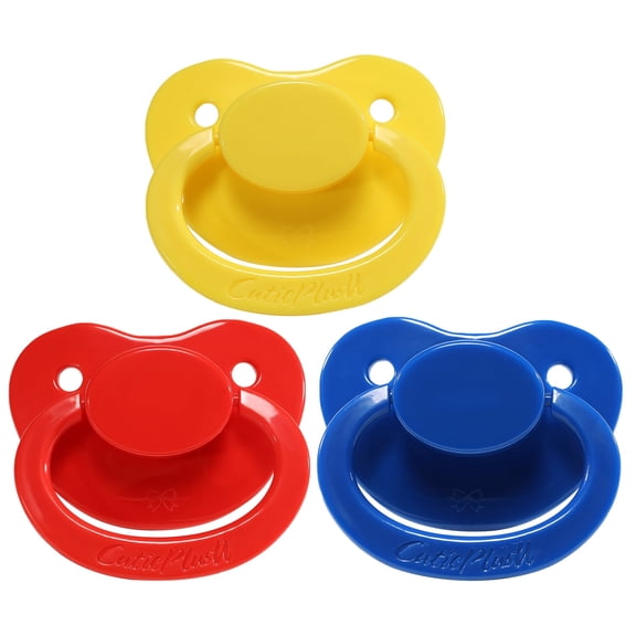 CutiePlusU Adult Sized Pacifier Dummy for Adult Babies-Large Shield 3 Pack - Lake Blue, Yellow, Red