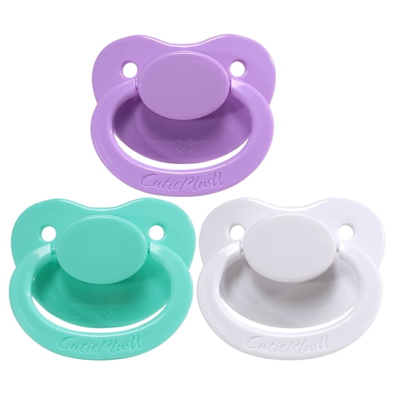 CutiePlusU Adult Sized Pacifier Dummy for Adult Babies-Large Shield 3 Pack - Purple, Light Green, White