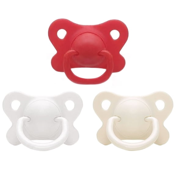 CutiePlusU Adult Sized Pacifier Dummy for Adult Babies-Small Shield 3 Pack Butterfly Shape-Red,White,Ivory
