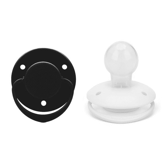 CutiePlusU Adult Sized Pacifier Round Shape 2 Pack Black White