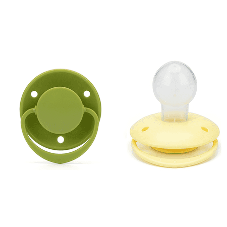 CutiePlusU Adult Sized Pacifier Round Shape 2 Pack Green Yellow
