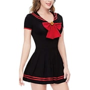 CutiePlusU Button Crotch Onesie Adult Romper Bodysuit Cosplay Magical Sailor Onesie Skirt Set-RedBlack 4XL
