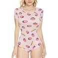 thumbnail image 1 of CutiePlusU Cotton Button Crotch Adult Onesie Romper Bodysuit Pajamas- Strawberry Print Pink XXXL, 1 of 5