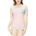 thumbnail image 1 of CutiePlusU Cotton Button Crotch Bodysuit Adult Romper Onesie Pajamas Splicing Style Pink XS, 1 of 5