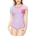 thumbnail image 1 of CutiePlusU Cotton Button Crotch Bodysuit Adult Romper Onesie Pajamas Splicing Style Purple XXXXL, 1 of 5