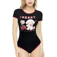 thumbnail image 1 of CutiePlusU Cotton Button Crotch Bodysuit Adult Romper Onesie Pajamas-Sweetie Cherry Redblack M, 1 of 5