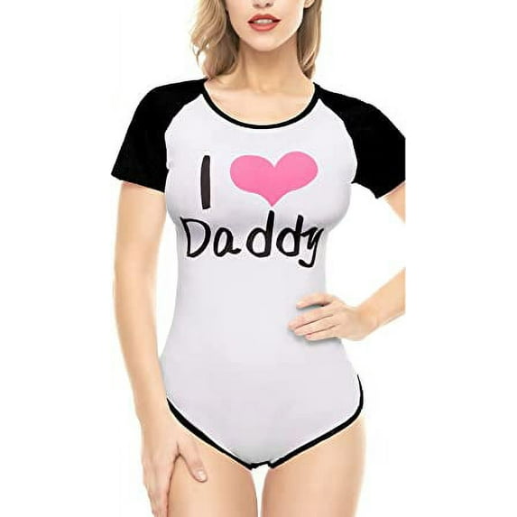 CutiePlusU Cotton Button Crotch Bodysuit Onesie Pajamas Classics Romper - Love Pink+Black S