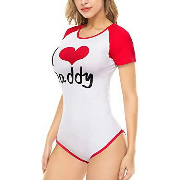 CutiePlusU Cotton Button Crotch Bodysuit Onesie Pajamas Classics Romper - Love Red XXXL