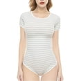 thumbnail image 1 of CutiePlusU Cotton Button Crotch Bodysuit Onesie Pajamas Romper Light Green-Classics Stripe XL, 1 of 5