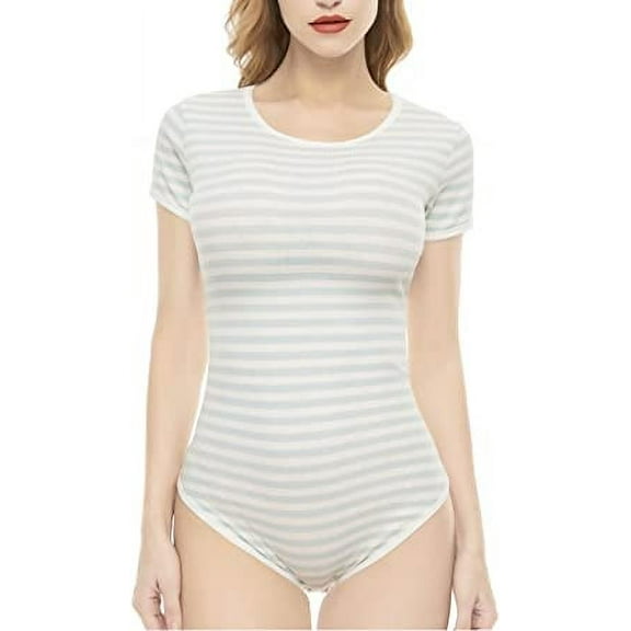 CutiePlusU Cotton Button Crotch Bodysuit Onesie Pajamas Romper Light Green-Classics Stripe XXXL