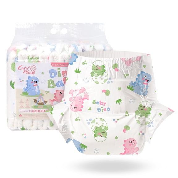 CutiePlusU Disposable Diaper Sample 10 Pieces Printed Nappies White(Large 36"-46")