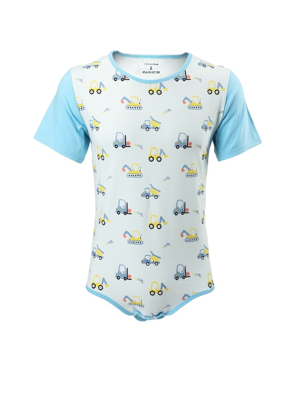 Men's Cotton Button Crotch Bodysuits Adult Romper Onesie for Men All Over Print-Little Dinosaur Paradise,S