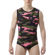 CutiePlusU Mens Bodysuits Sleeveless Romper Cotton Onesie Button Crotch Pajamas-Pink Camouflage,4XL