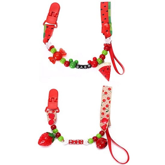 CutiePlusU Pacifier Clip Stylish Adult Pacifier Teething Ring Pacifier Holder Fits Most Pacifier Styles Birthday Gift Red Watermelon Strawberry 2 Pcs Pack