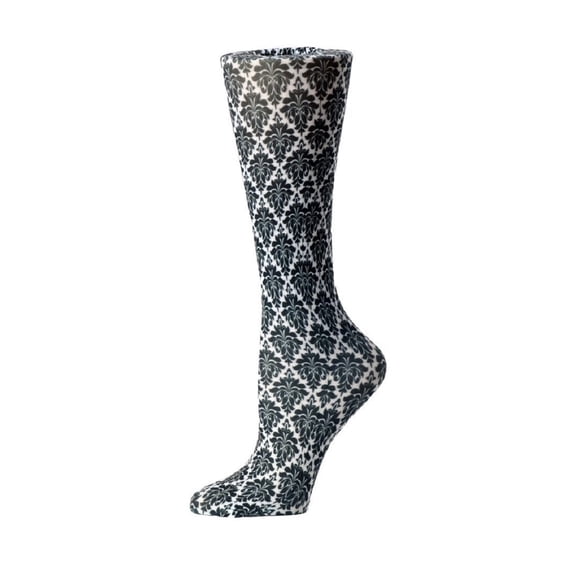 Cutieful Compression Socks Sheer Color: Black Flowers, Size: OS