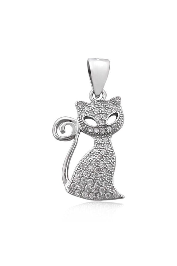 Cutiepie 1.50 Ct Round Cut Lab Created Diamond Cat Shape Charm Pendant 14K White Gold Over