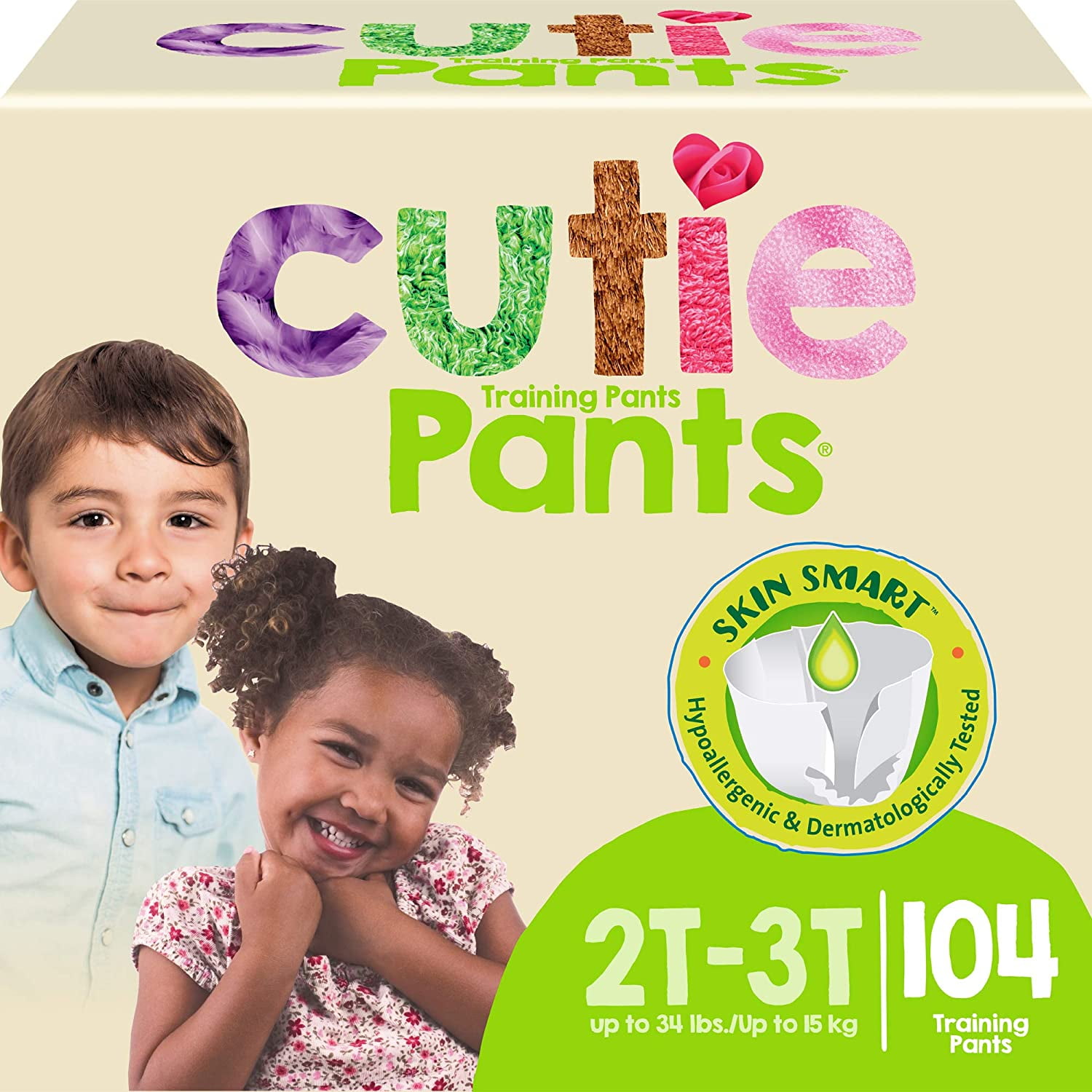Cuties Girls 3T/4T Refastenable Potty Training Pants, Hypoallergenic with  Skin Smart, 92 Count