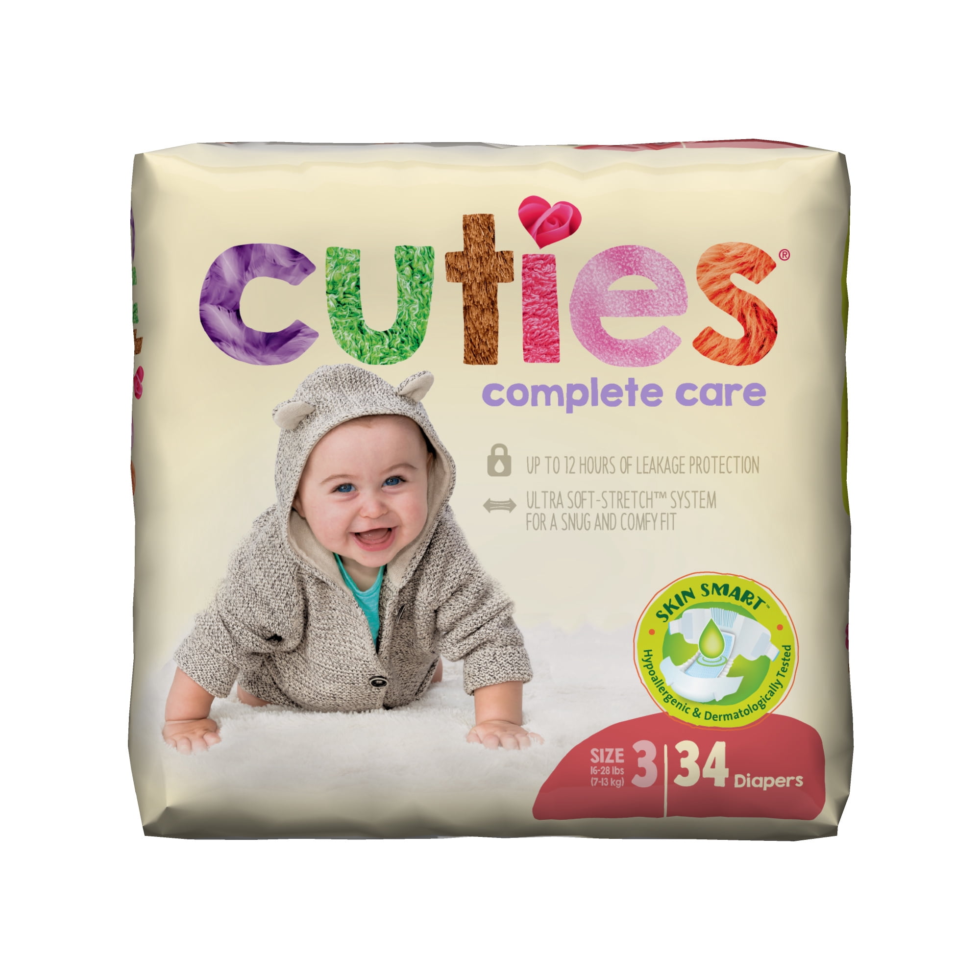 Cuties Complete Care Soft Hypoallergenic Diapers - Size 3, 34 Count