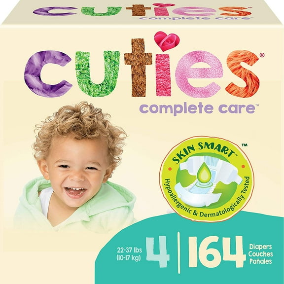 Cuties Hypoallergenic Skin Smart Baby Diapers, Size 4, 164 Count
