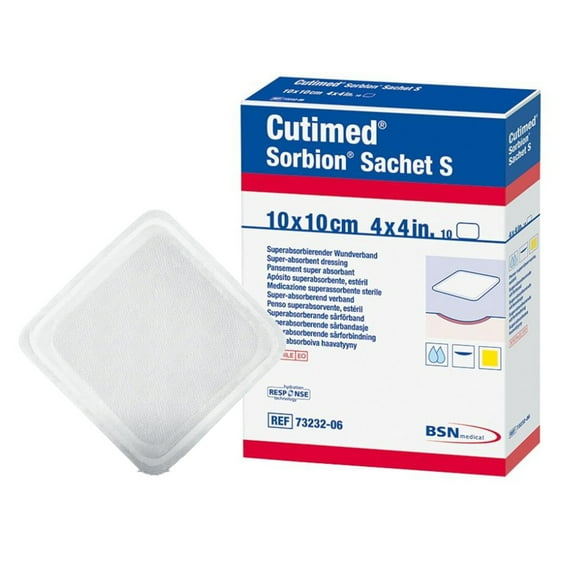 Cutimed Sorbion Sachet S Cellulose Gelling Fiber Wound Dressing White 4 x 4" Sterile 7323206, 10 Ct