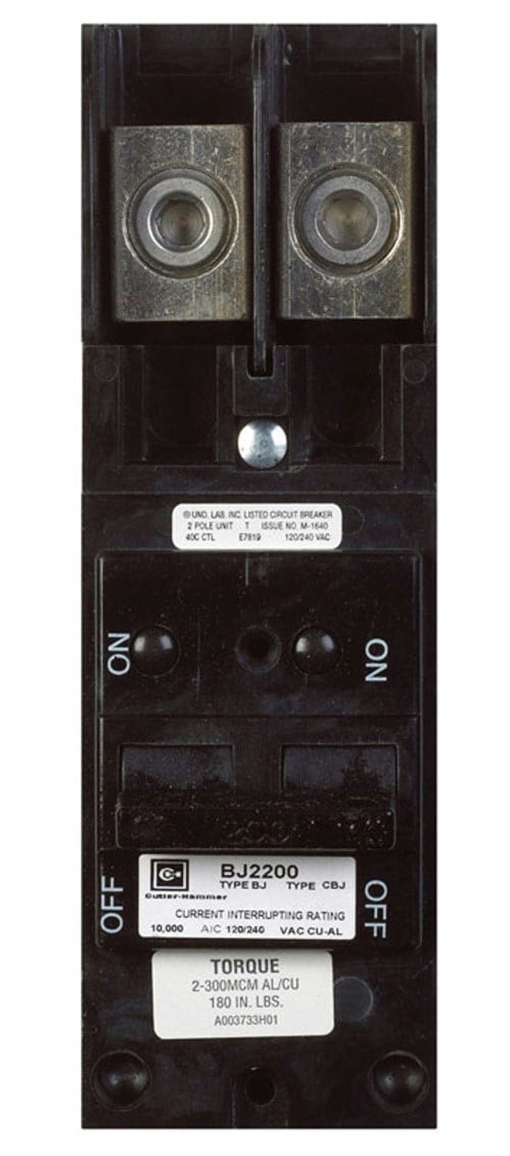 Cutler-Hammer BJ2200 Circuit Breaker, Type BJ, 200 A, 2 -Pole, 120/240 V, Common Trip, Plug Mounting