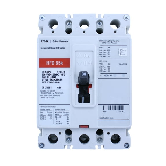 Cutler-Hammer HFD3030 6639C86G87 3 Pole 30A 600V Circuit Breaker