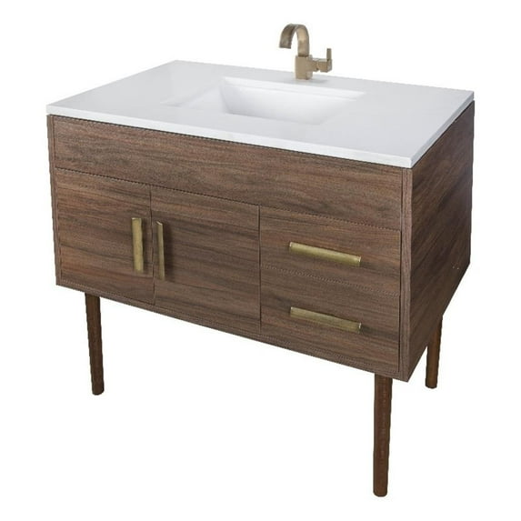 Cutler Kitchen and Bath Garland 36" Wood/Granite Bathroom Vanity in Brown/White