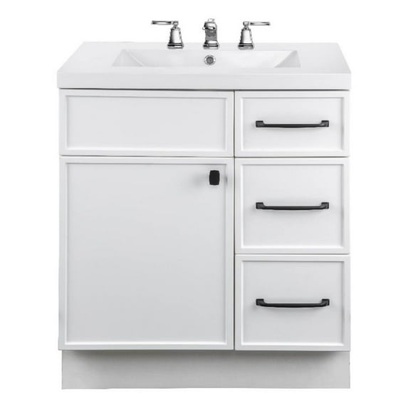 Cutler Kitchen and Bath Manhattan 30" Wood/Marble Bathroom Vanity - White