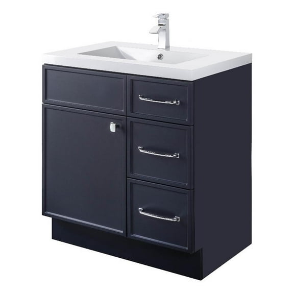 Cutler Kitchen and Bath Manhattan 30" Wood/Marble Bathroom Vanity in Blue