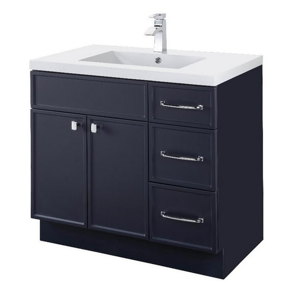 Cutler Kitchen and Bath Manhattan 36" Wood/Marble Bathroom Vanity in Blue