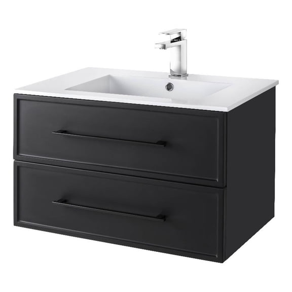 Cutler Kitchen and Bath Milano 30" Wood/Cultured Marble Bathroom Vanity in Black