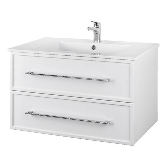 Cutler Kitchen and Bath Milano 30" Wood/Cultured Marble Bathroom Vanity in White