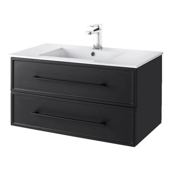 Cutler Kitchen and Bath Milano 36" Wood/Cultured Marble Bathroom Vanity in Black
