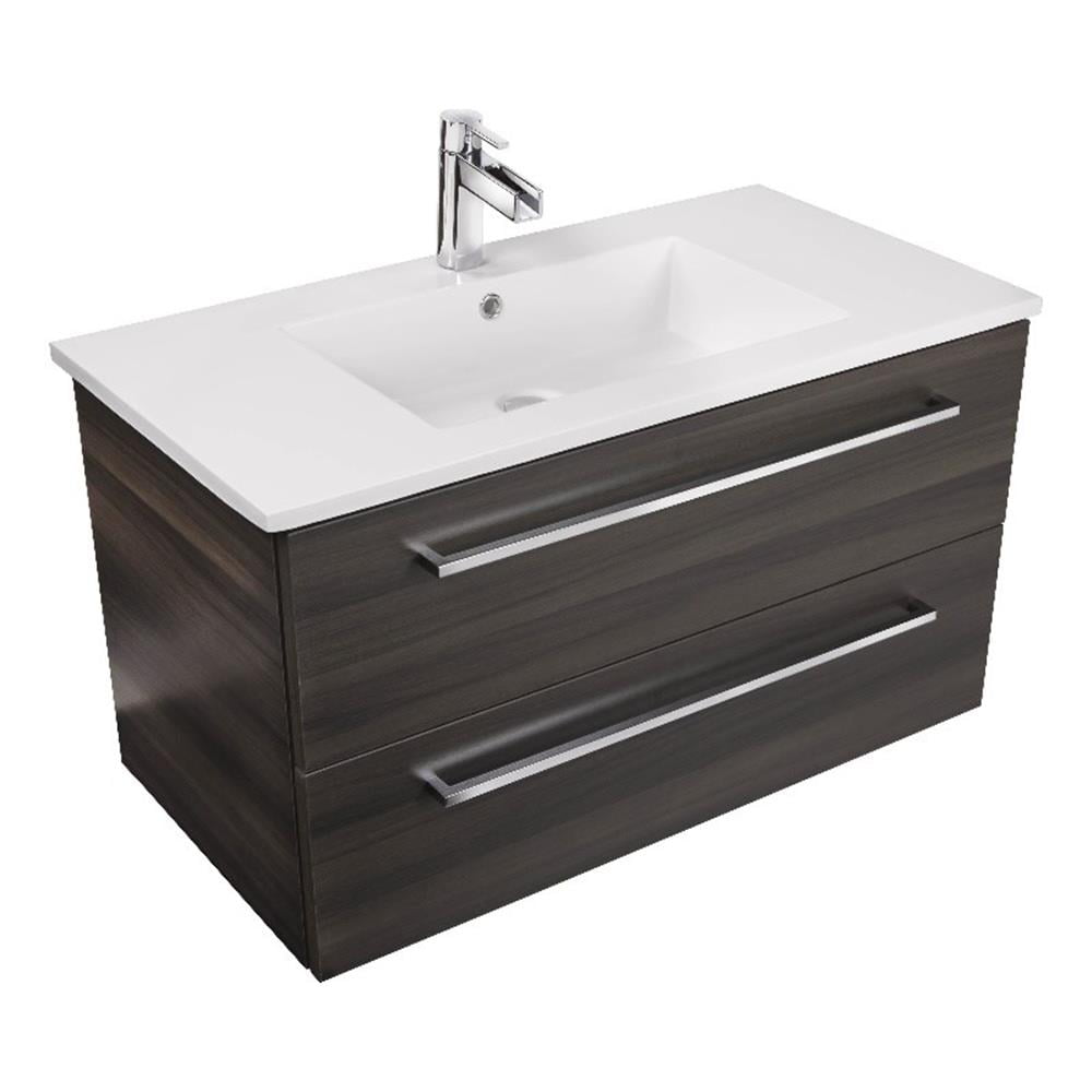 Silhouette 36" Walnut Wall-Mount Single Sink Vanity with Marble Top