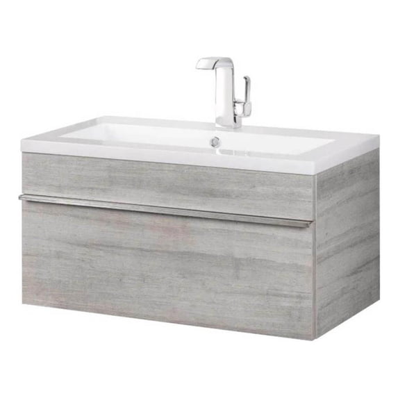 Cutler Kitchen and Bath Trough 30" Cultured Marble/Wood Bathroom Vanity in Gray