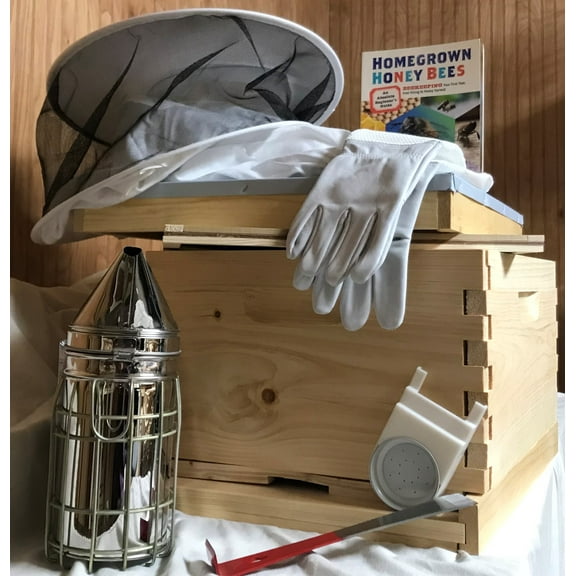 Cutler Supply, Inc Beekeeper Starter Kit, Honey Bee Hive, Veil, Gloves, Tools, Smoker, Book