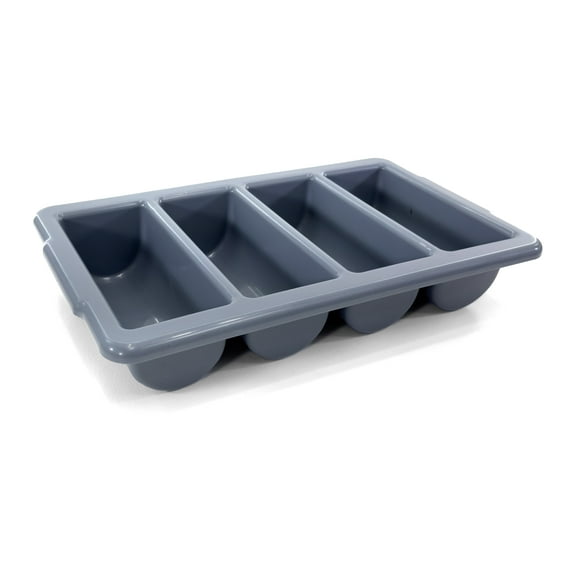 Cutlery Bin Large with Handles | Flatware Bin 4 Compartment Plastic | Commercial Cutlery Box Gray | Polypropylene Plastic.