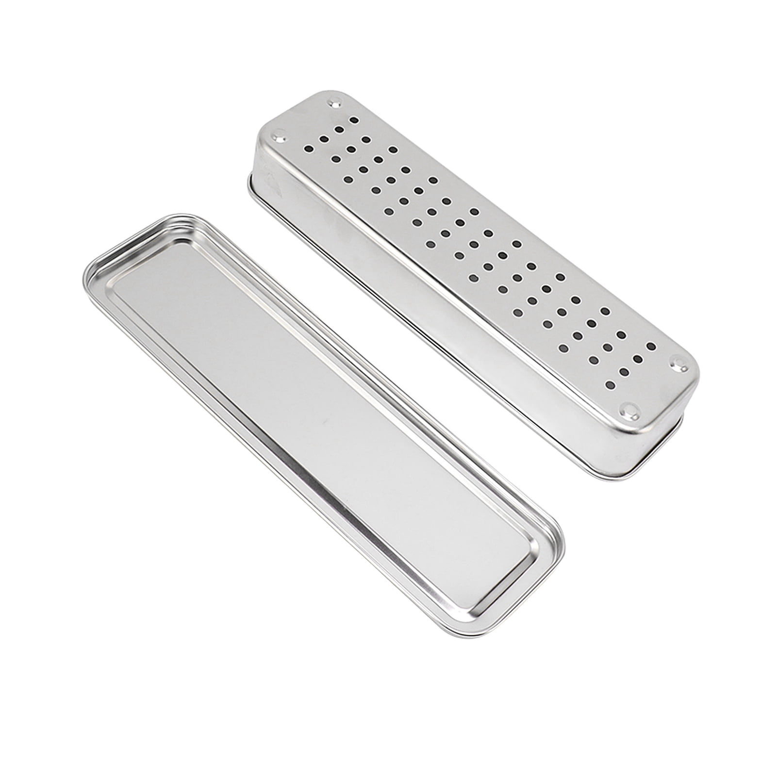 Cutlery Box Kitchen Flatware Storage Box with Lid and Drain, Stainless