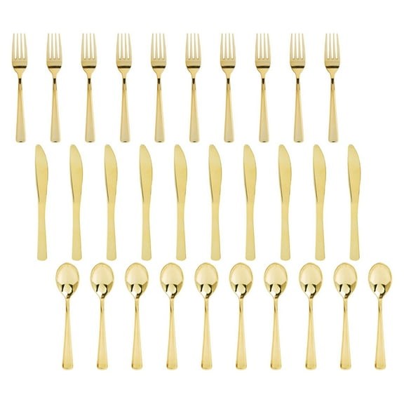 Raindrops Golden Plastic Silverware Set for Parties Weddings and Special Occasions 20 Piece Disposable Cutlery