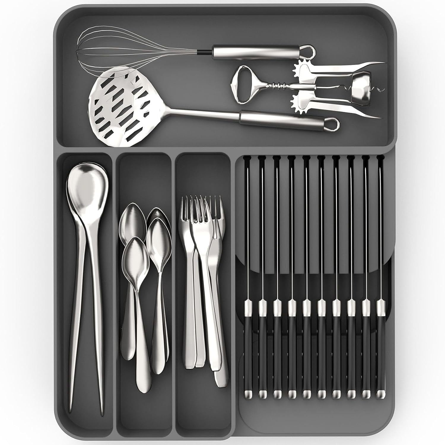Cutlery Drawer Organiser Utensil Tray for Drawers Compact Drawer Divider for Knives, Forks and