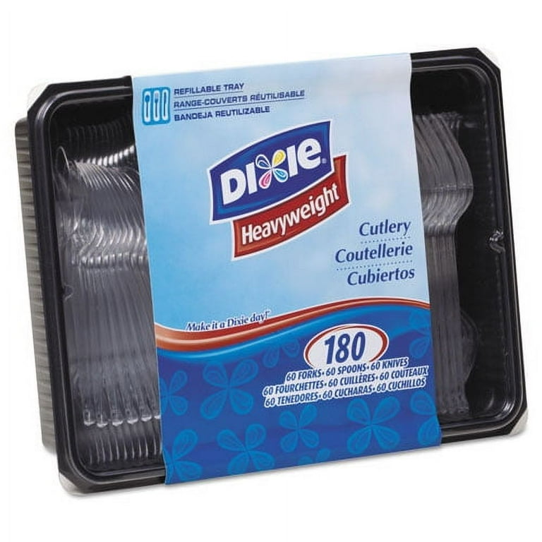 Cutlery Keeper Tray with Clear Plastic Utensils: 60 Forks, 60 Knives, 60 Spoons Cutlery Keeper Tray with Clear Plastic Utensils: 60 Forks, 60 Knives, 60 Spoons