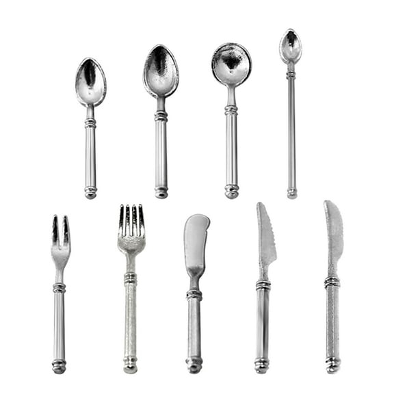 Miniature Cutlery Set Fork Spoon Plastic Silverware Dollhouse Tableware Home Decor Toys for Kids