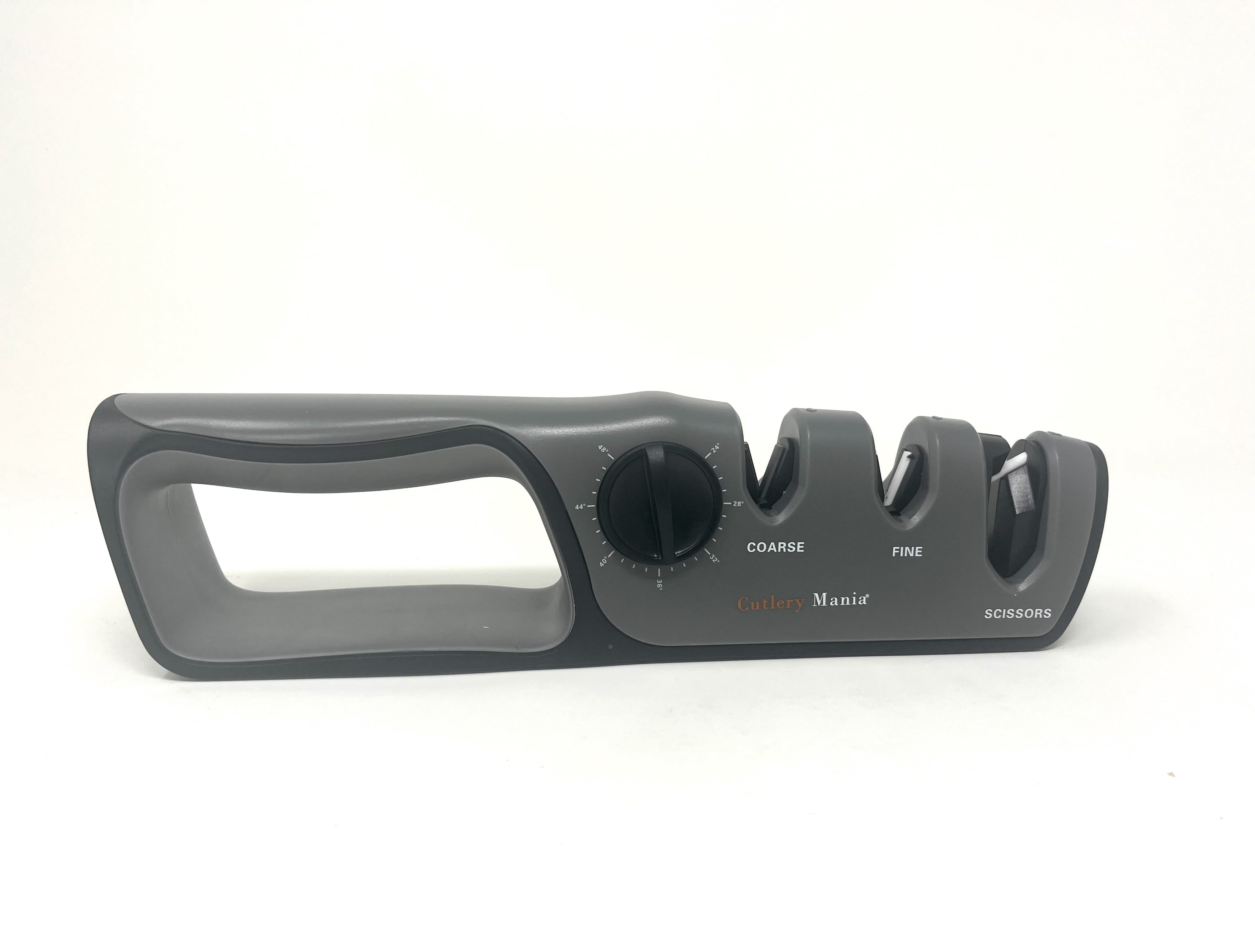 Cutlery Mania Adjustable Angle Kitchen Knife & Scissor Sharpener | Dual Stage Sharpening System | Tungsten Steel, Diamond and Ceramic Sharpeners