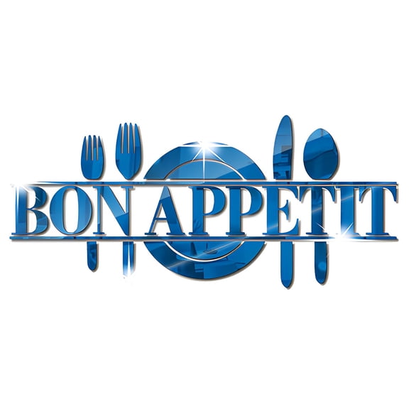 Cutlery Mirror Wall Sticker Knife And Fork Mirror Sticker Diy Self-Adhesive Alphabet Plate Mirror Wall Sticker Home Kitchen Restaurant Cafe Background Wall Decoration Blue