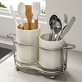thumbnail image 1 of Cutlery Organizer Drying Rack, Stainless Steel Kitchen Tool Caddy with Drainage Holes for Knives and Spoons, Hygienic Countertop Stand with Non-slip Base, 1 of 8