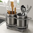 thumbnail image 1 of Cutlery Organizer Drying Rack, Stainless Steel Kitchen Tool Caddy with Drainage Holes for Knives and Spoons, Hygienic Countertop Stand with Non-slip Base, 1 of 8