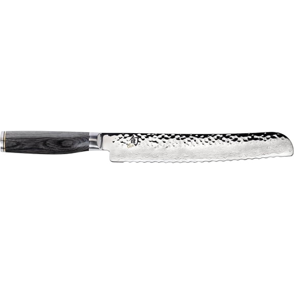 Cutlery Premier Grey Bread Knife 9, Long Serrations Glide Through Bread, Hammered TSUCHIME Finish, Ideal for Cakes and Pastries, Authentic, Handcrafted, Japanese Serrated Kitchen Knife